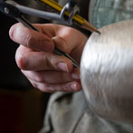Charlotte Tollyfield at work in her studio at Yorkshire Art Space’ Persistence Works in Sheffield 2017 